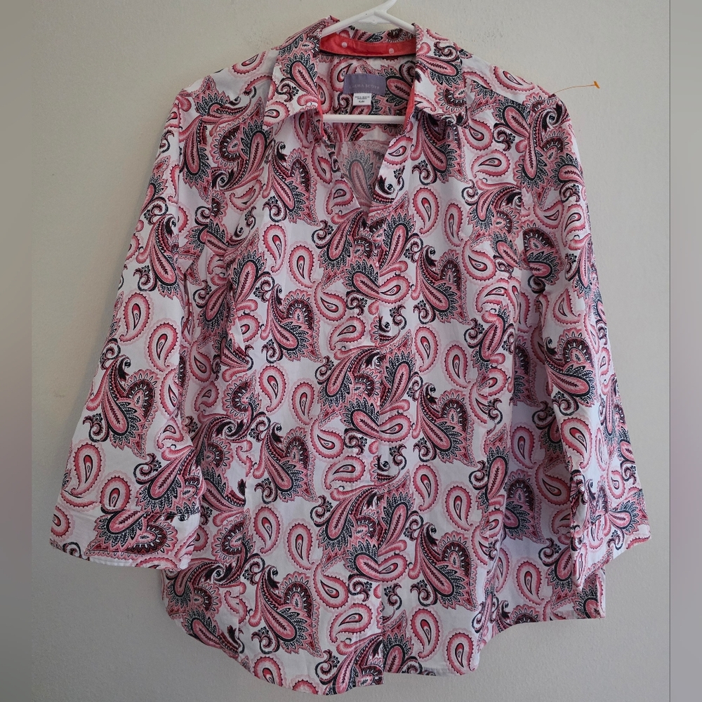 Laura Scott Pink/Black‎ Paisley Button-Up Shirt Women's Sz XL